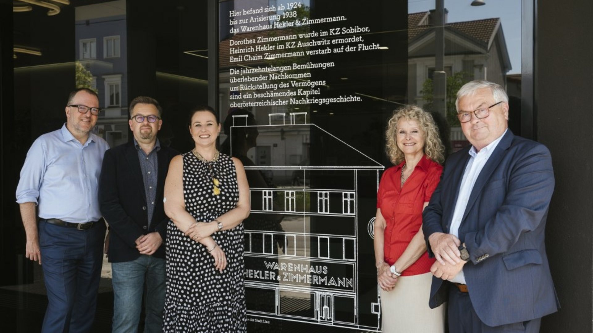 Foto vlnr: Dr. Christoph Jungwirth, Dr. Thomas Buchner (Historiker), Gemeinderätin Beate Gotthartsleitner (Stadt Linz), Dr. Charlotte Herman (Präsidentin der Israelitischen Kultusgemeinde), Dr. Johann Kalliauer Fotocredit: Sabine Kneidinger